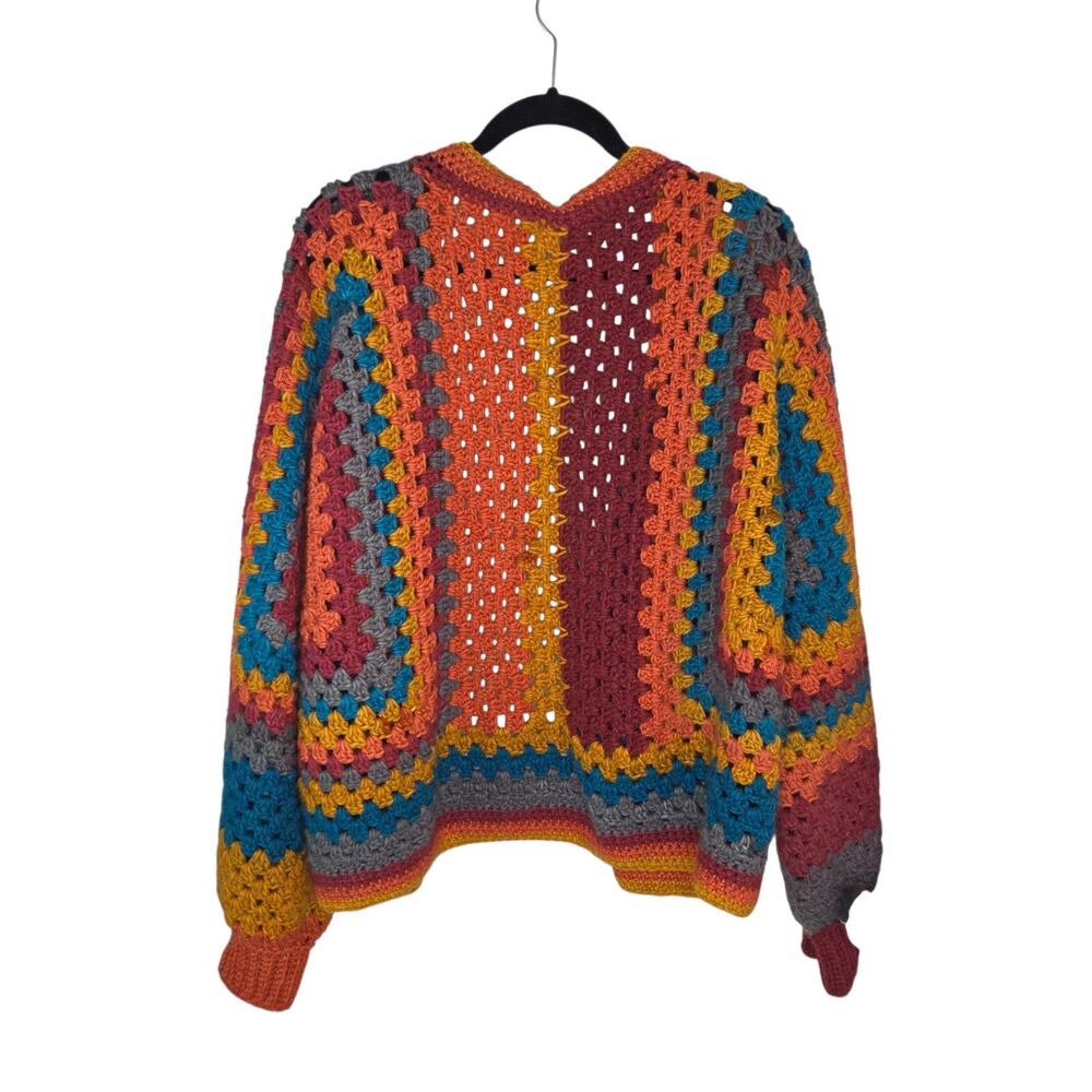 Handmade Crochet Hexagon Granny Square Cardigan Boho Oversized Sweater osfm - Picture 2 of 4
